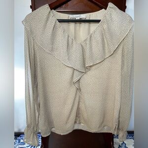 LOFT Elegant Cream Polka Dot Women's XS Top